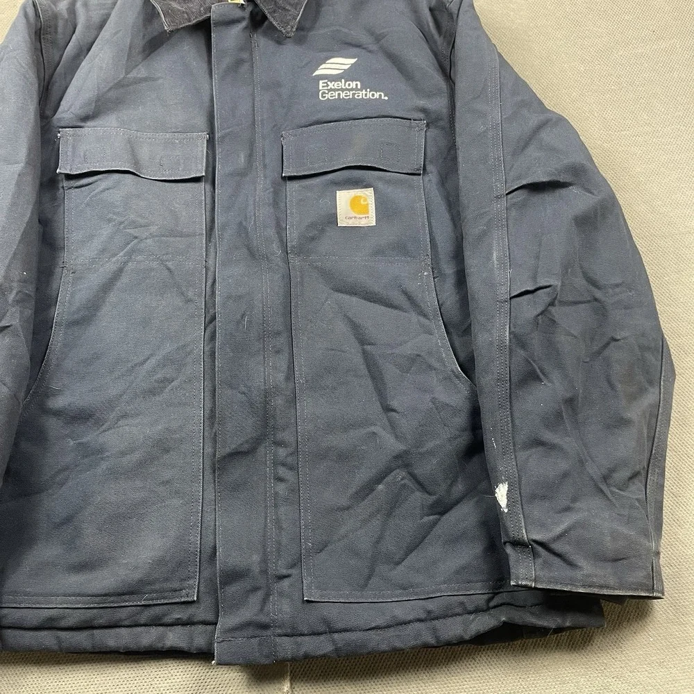 Carhartt Quilted Lined Jacket Mens Large Blue Work Canvas‎ Barn Coat C003 DNY